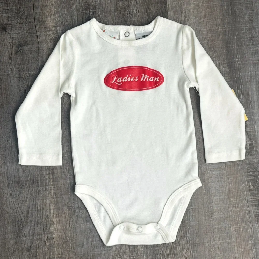 💞 New Infant & Baby Boy Size 12 Months “Ladies Man” Long Sleeve Onesie Bodysuit